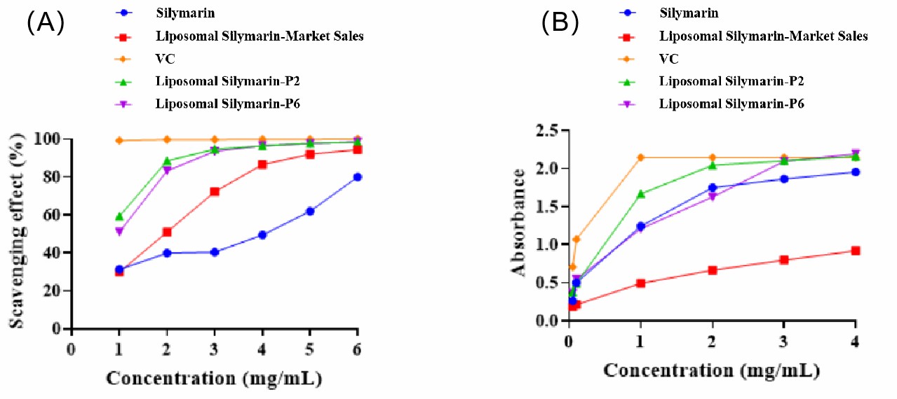 Test of the reducing capacity of liposomal silymarin for oxidizing substances.